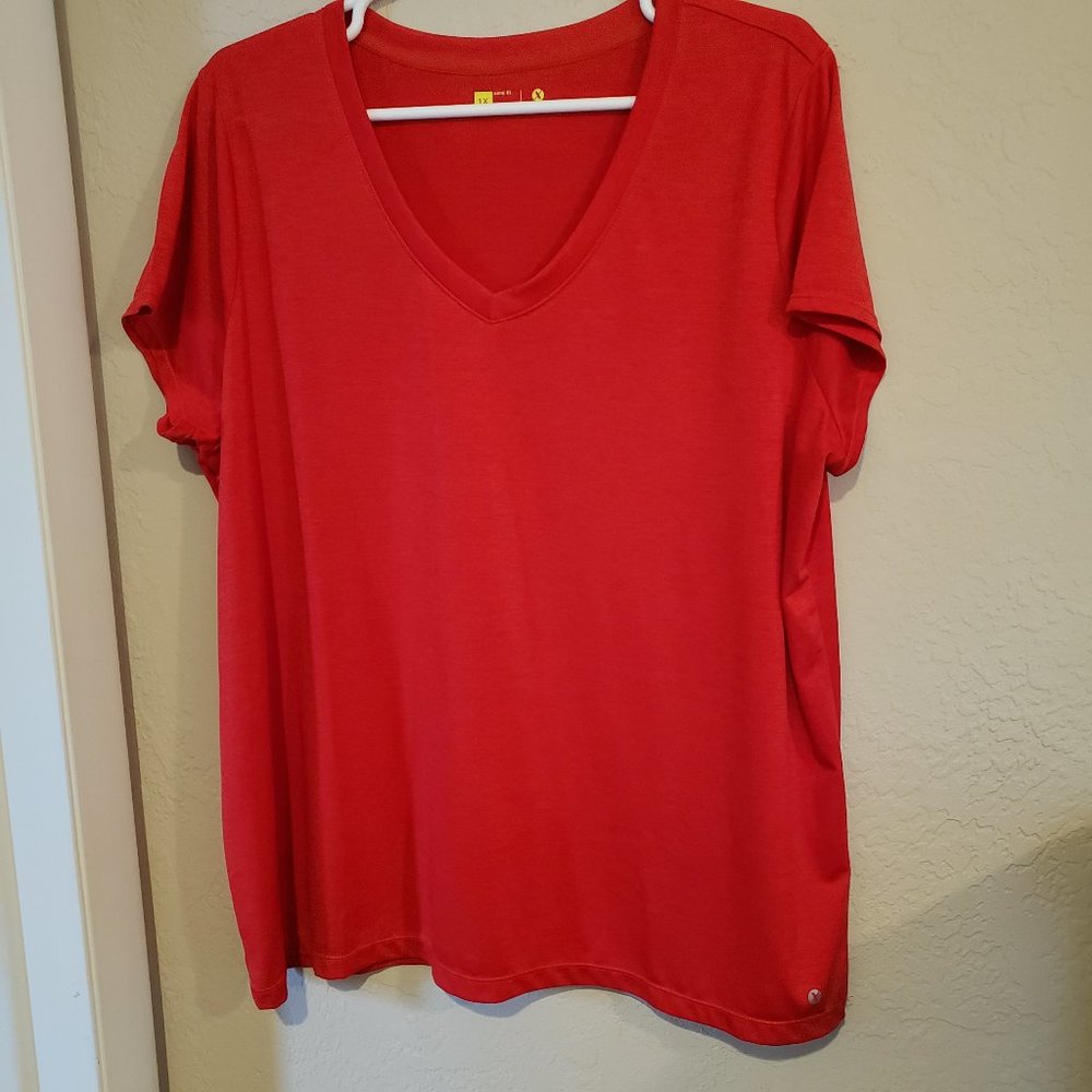 Xersion Red Semi Fit V-neck Excercise Shirt